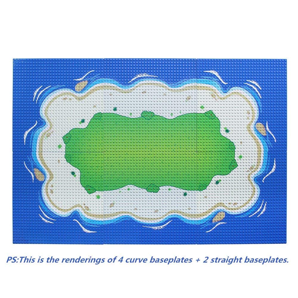 Feleph Classic Blue Baseplate For City Beach Road, Ocean Island Street Water Base Plate 10 X 10 Inches, Pirates Sea Toy Kit For Building Bricks Compatible With All Major Brands (Straight 4Pcs)