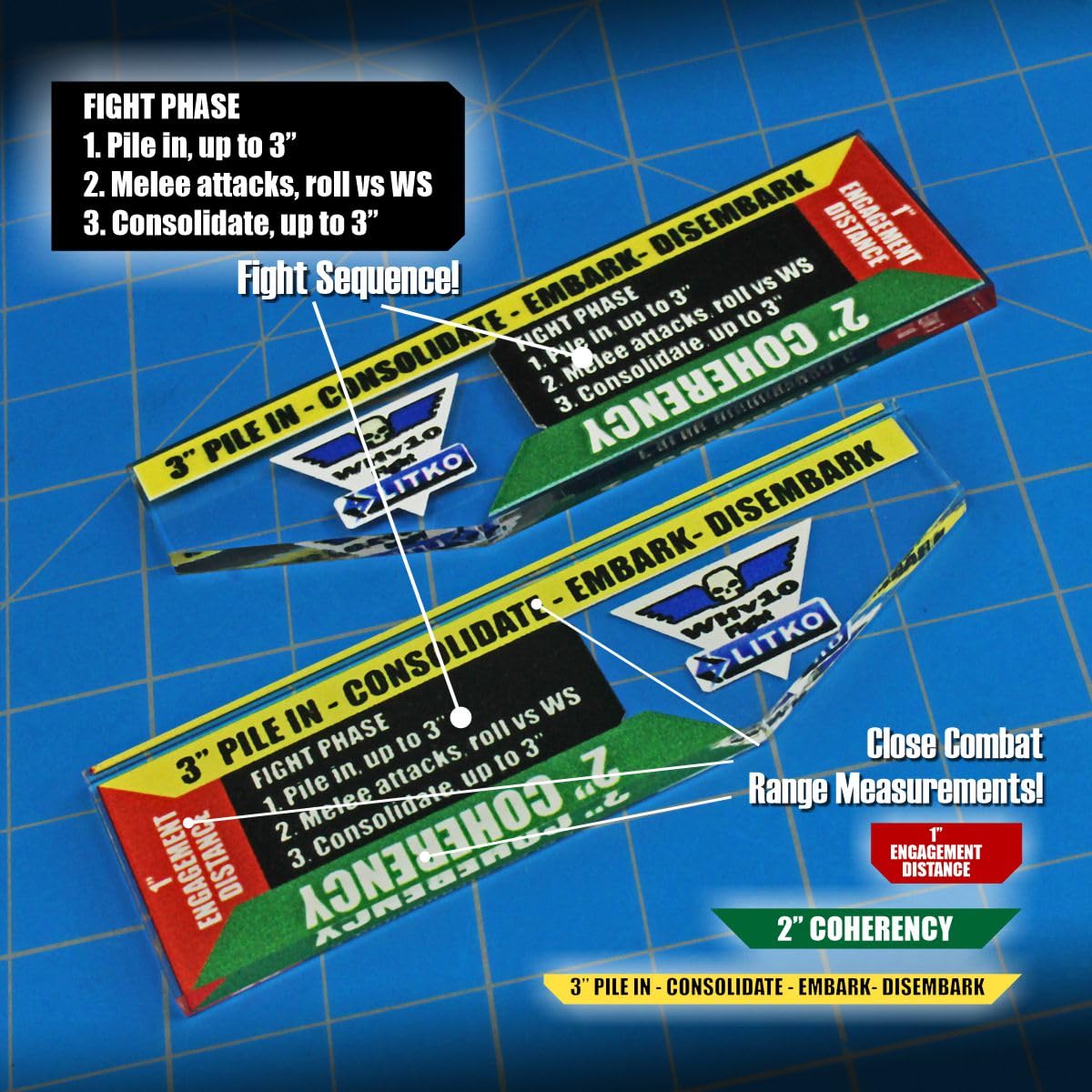 Litko Gauge Set | Compatible With Warhammer 40K 10Th Edition | Movement | Shooting | Fight | Close Combat | Wh40K Templates (Var