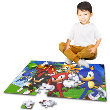 Sonic The Hedgehog Floor Puzzle For Kids Set - Bundle With 72 Piece Sonic Floor Puzzle, Stickers, Tattoos, More | Sonic Jigsaw P