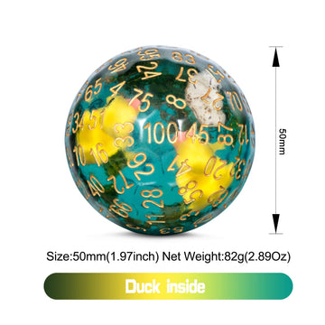 DNDND D100 Dice with Duck Inside Resin 100 Sided Die with Translucent Pouch for D&D