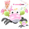 Plnmlls Crawling Crab Baby Toy - Tummy Time, Music & LED, Rechargeable, Pink, Model QC-1Y, for 0-36 Months, Ideal Birthday Gift
