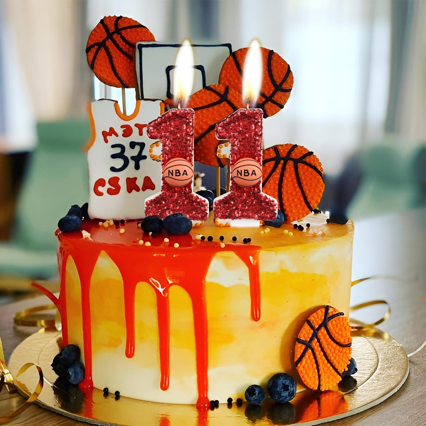 iNINGER Birthday Candle Number 8 Red NBA Birthday Cake Candle with Red Basketball Birthday Candle 8th,Birthday Party Kids Adults
