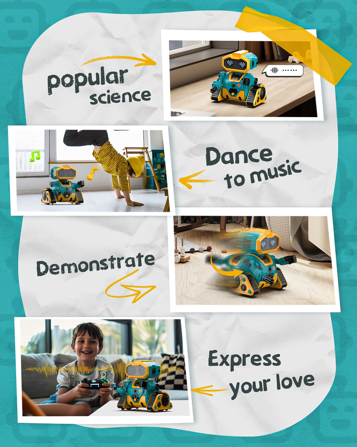Holyton Robot Toys For Kids, Rechargeable Remote Control Robot With Auto-Demonstration, Dance Moves, Music, And Gesture Sensing –Toy Robot For 3,4,5,6 Year Old Boys K103