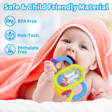 Moontoy 7Pcs Baby Rattles Toy Set, Baby Toys 0-6 Months Infant Toys 6-12 Months Teethers For Babies 3-6 Months Baby Stocking Stuffers, Sensory Teething Toys 0 1 2 3 4 5 6 Month Newborn Boy Girl Gifts