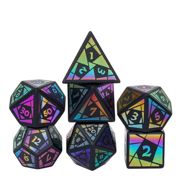 UDIXI Obsidian Dice Set, 7PCS Stone DND Dice with Colorful Pattern, Handmade Polyhedral Dice Set for D&D MTG Dungeons and Dragon