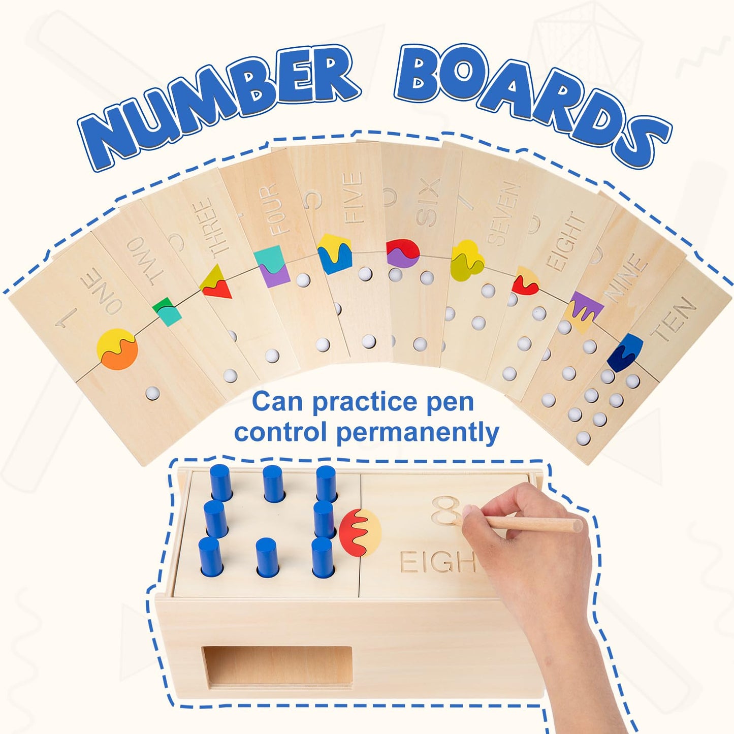 Montessori Toddler Counting Peg Board Box With Number- Wooden Counting Box Toys For Toddlers 1-3,Math Manipulatives Materials And Numbers,Montessori Toys For 3 Year Old,Large Size 10.8' X 4.9 'X 3.9'