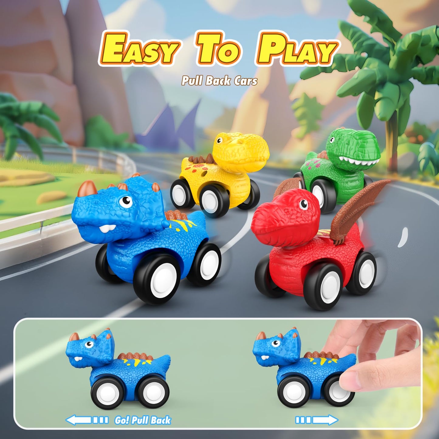 SnapGlowz Toddler Toys 2-3, Dinosaur Play Sets for Kids 3-5 Remote Control Car for Toddlers 1-3 Toddler Car Toys with Light & Mu