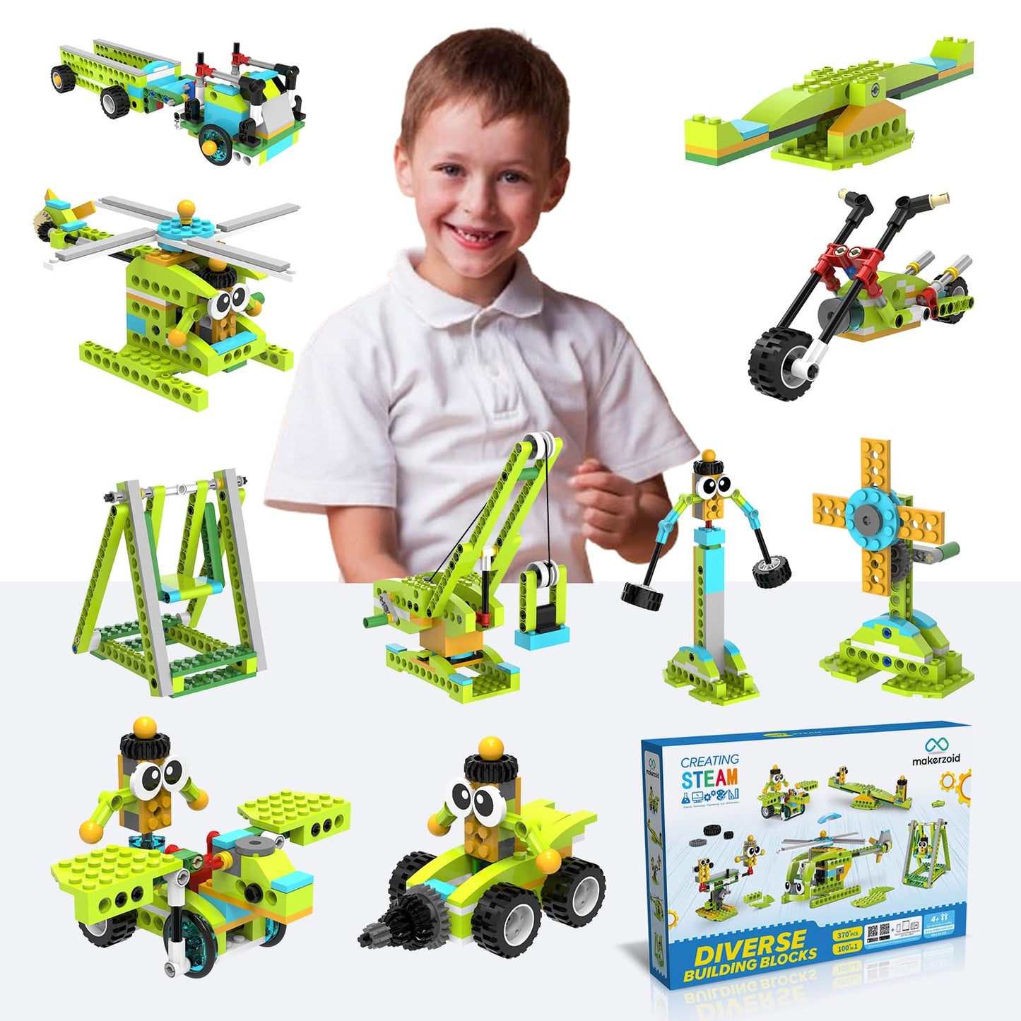 Makerzoid Building Robot Kit, 370+ Educational Diy Building Blocks, 100+ Models Stem Robot Toy For Kids Ages 6+, Birthday Christ