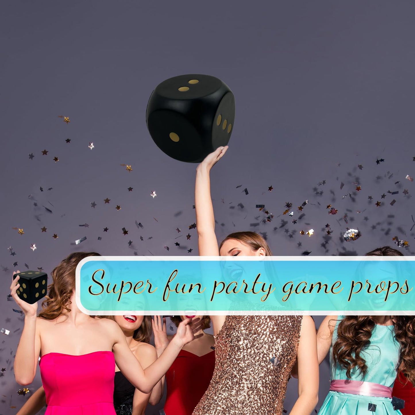 Funnysquee 5.9 Inches Jumbo Foam Dice, A Fun-Filled, Educational Giant Toy For Game Nights And Learning Sessions(Lucky Black)