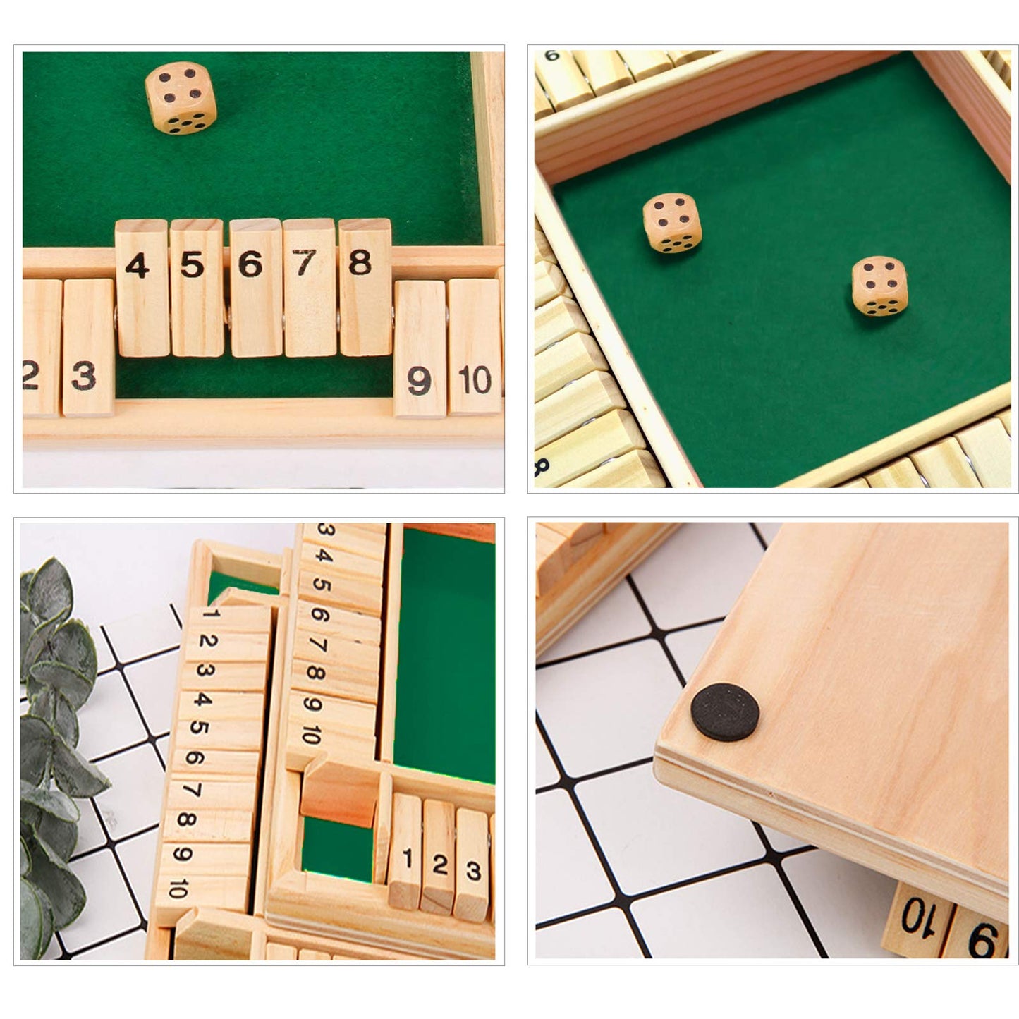 Dc-Beautiful Shut The Box Dice Game, 2-4 Players Classic Board Game For Adults, Wooden Tabletop Game With Dices And Instruction,