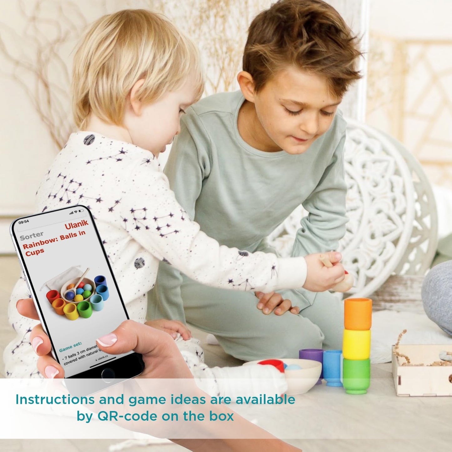 Ulanik Rainbow Balls In Cups Toddler Montessori Toys For 1+ Year Old Kids Wooden Matching Game For Learning Color Sorting And Counting — 7 Balls, 1.18 In