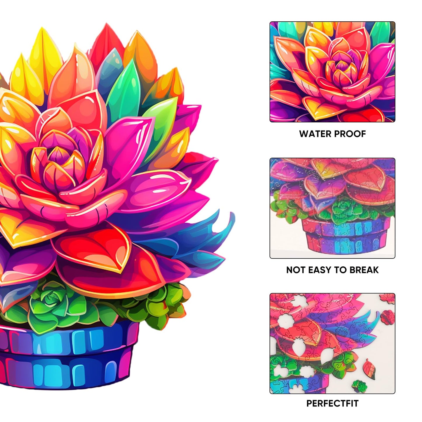 Wooden Puzzle Colorful Flower 500Pcs King Size 16.9'' X 16.2'', Luxurious Shaped Wood Puzzle, Beautiful Package, Best Gift For A