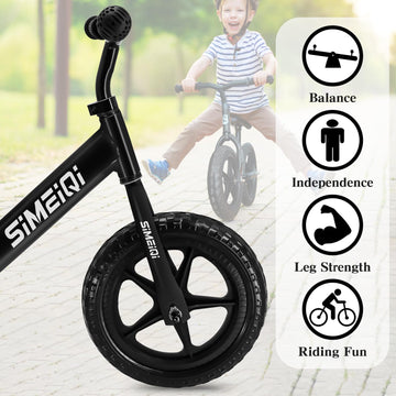 Simeiqi 12' Balance Bike For Boys Girls 2 3 4 5 Years Old No Pedal Walking Balance Training Sports Bicycle For Kids Toddlers Lightweight Adjustable Seat & Handlebar
