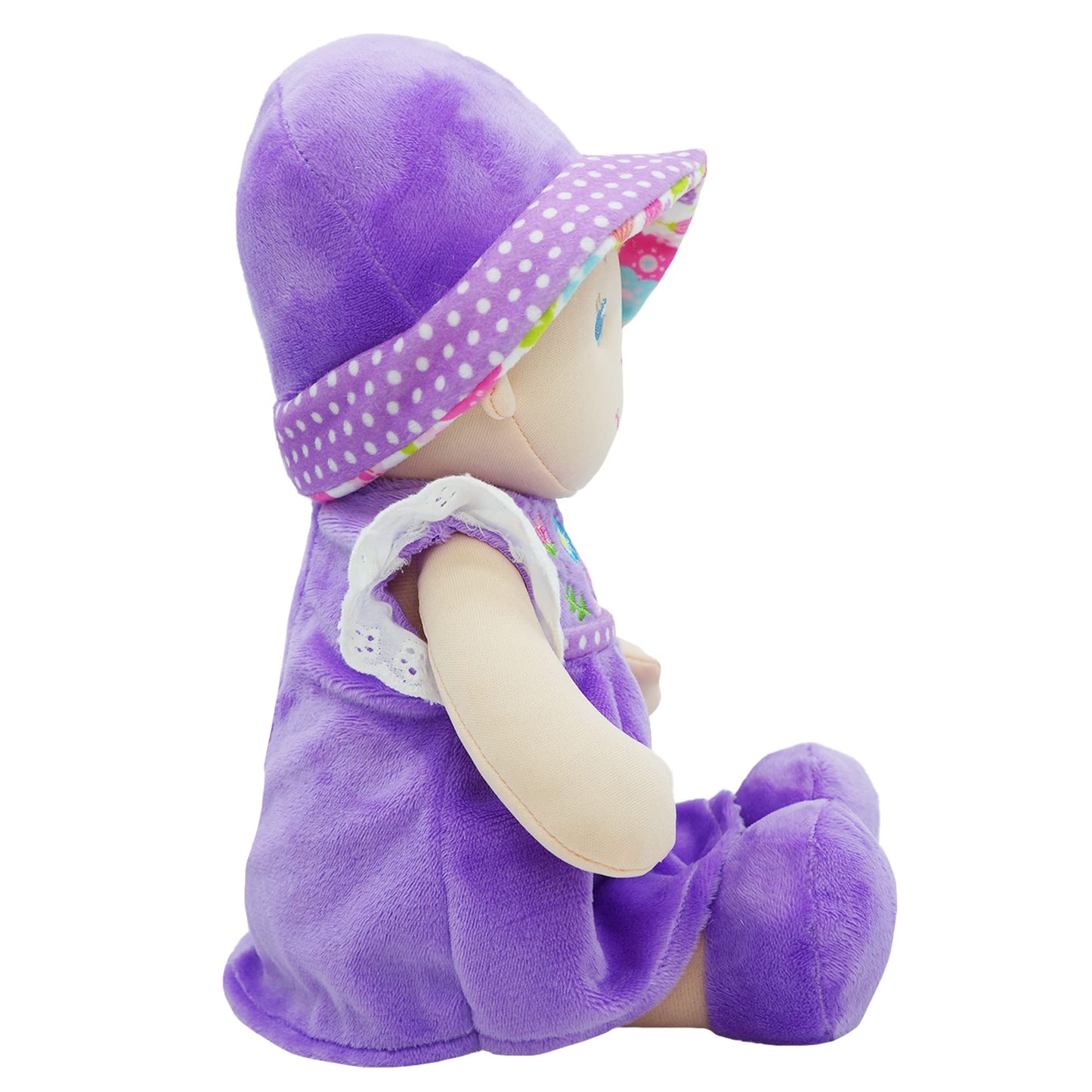 June Garden 12'' Soft Dolly Laura - Stuffed Soft Baby Doll Gift For 1 2 3 Year Old Girls - Purple Dress