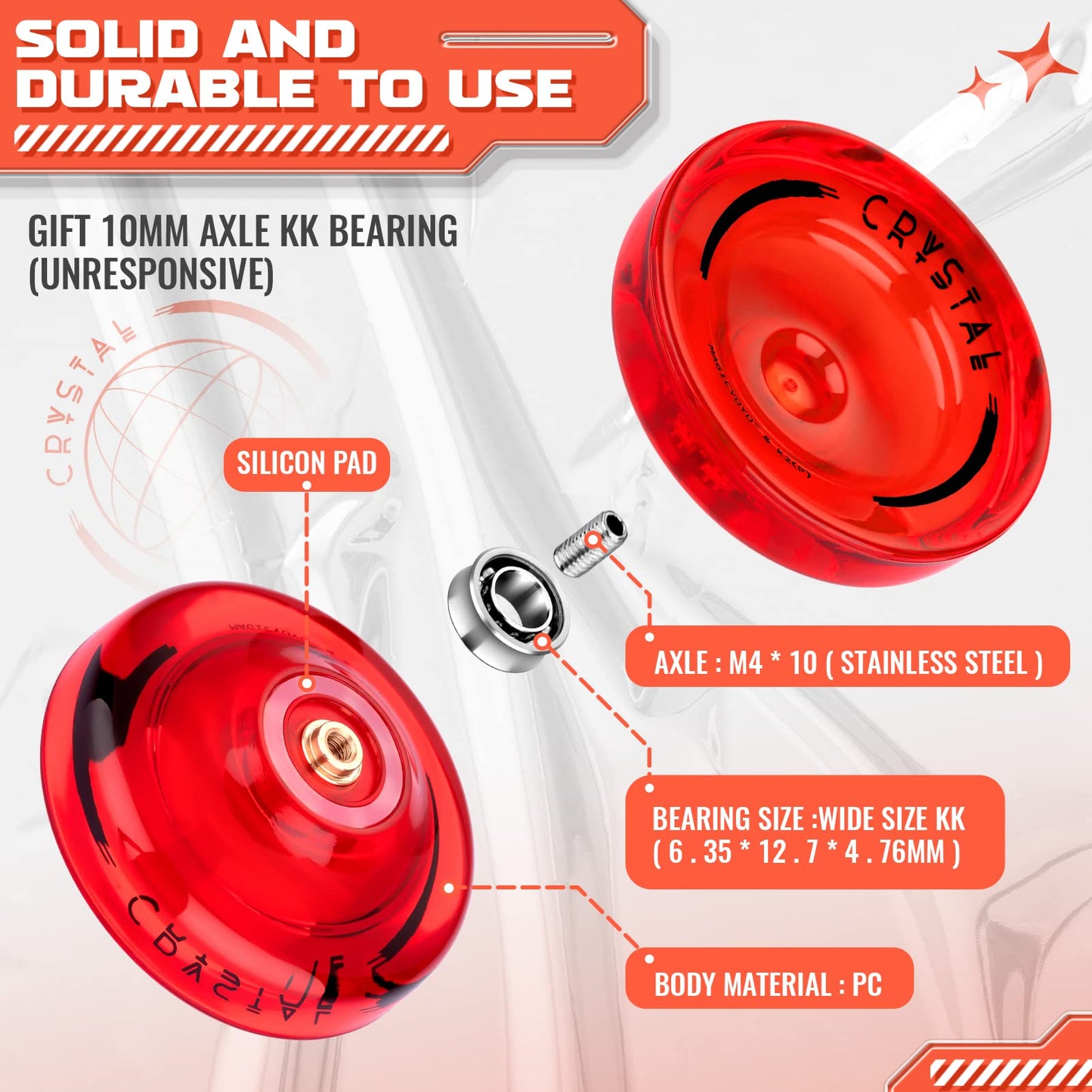 ShungRu Yoyo Pack of 2 - Responsive K2 Crystal Yoyos (Black & Red) for Kids & Beginners, Includes Bearing Tool & 12 Strings, Durable Plastic