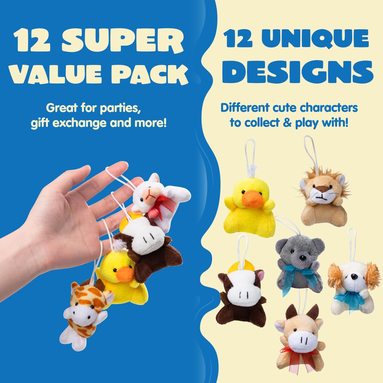 Joyin 12 Pack Random Mini Animal Plush Toy Assortment (12 Units 3' Each),Bulk Stuffed Animals For Kids, Small Animals Plush Keychain Decoration, Carnival Prizes, Valentine'S Day Party Favors