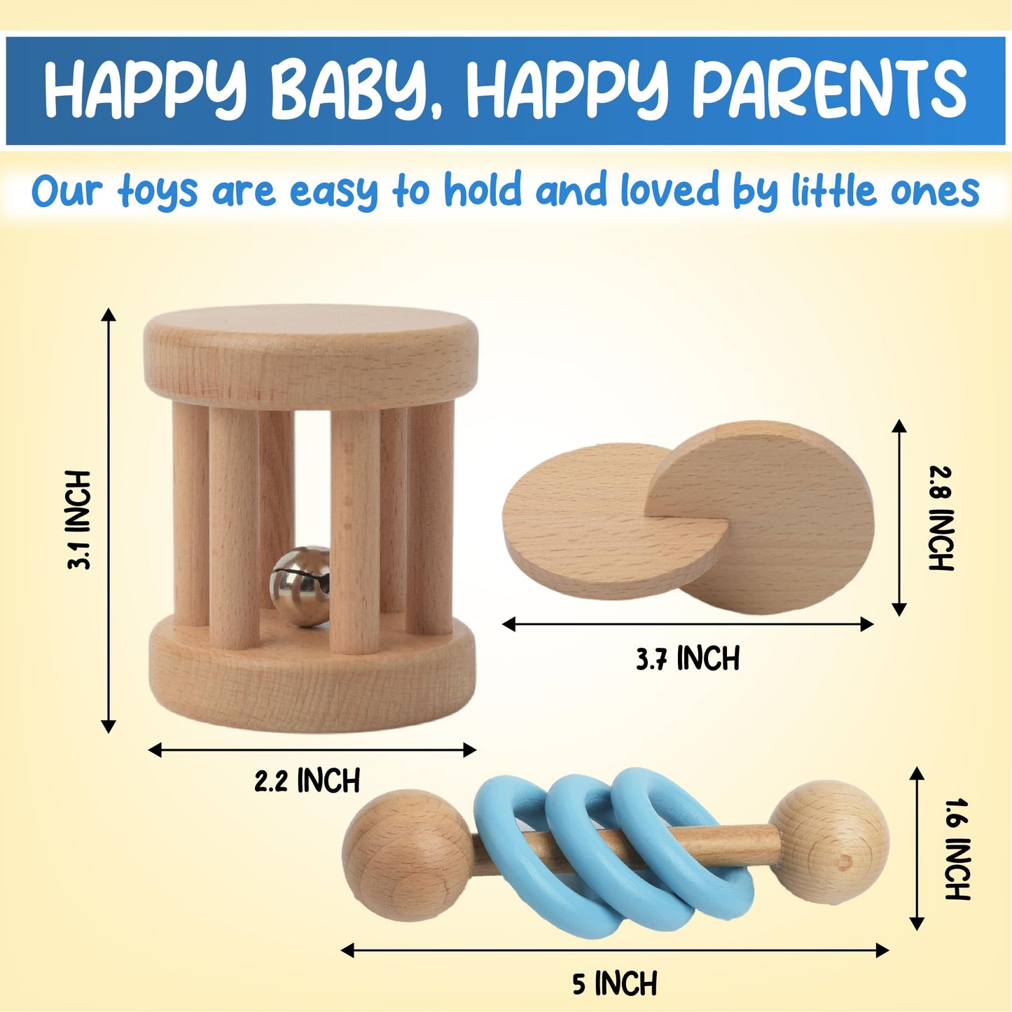 Giggles Montessori Eco-Friendly Wooden Baby Toys - Sensory Stimulation for 0-12 Months, Natural Color, Skill-Building & Cognitive Growth