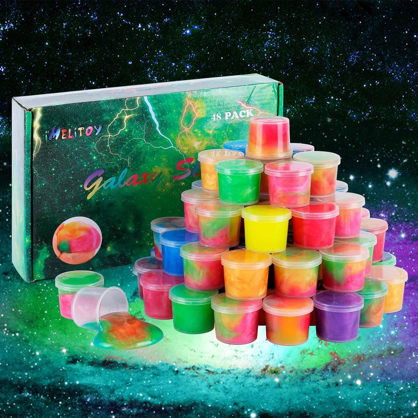 Imelitoy Galaxy Slime 48 Pack, Kids Slime Party Favors, Classroom Prize, Christmas Goodie Bag Stuffers, Valentine For Kids, Supe