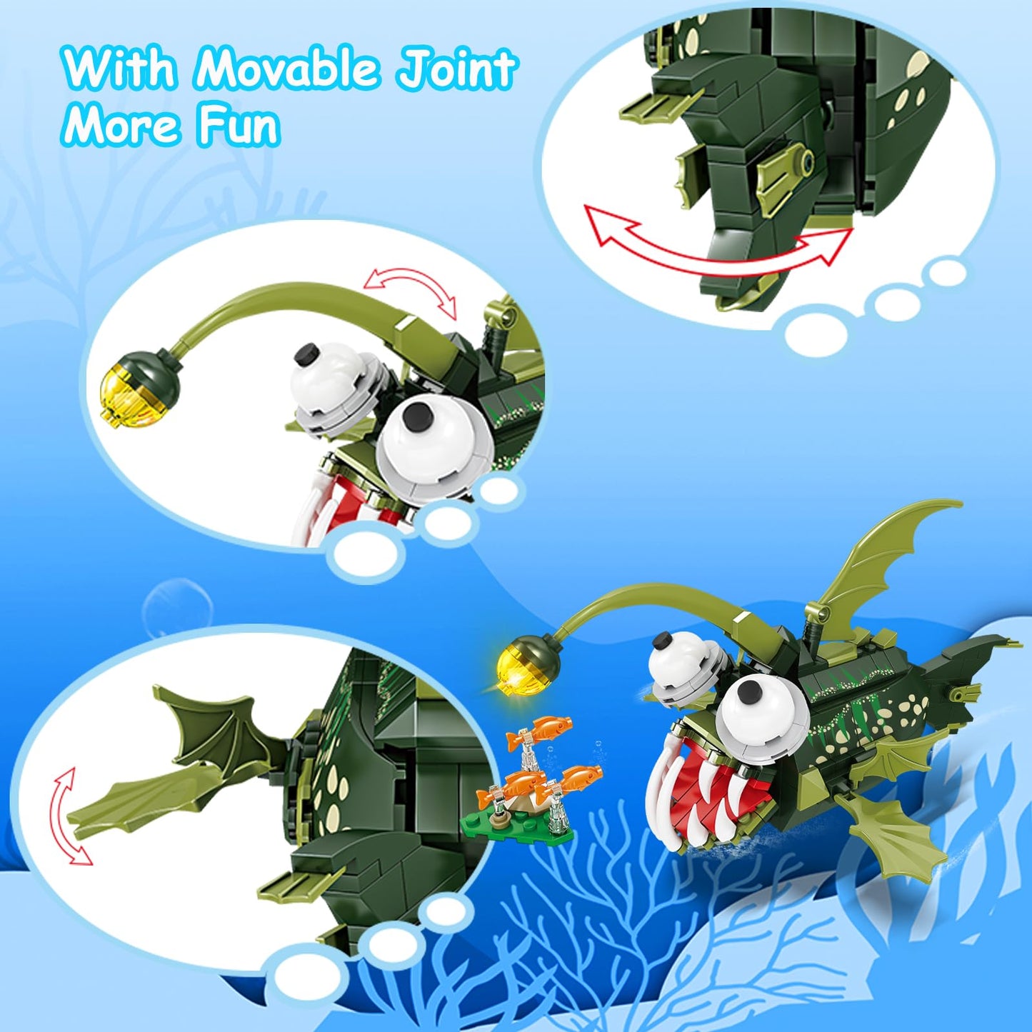 Kazi Angler Fish Toy Building Set,Halloween Sea Creatures Building Blocks,Ocean Animal Toys For Kids Ages 6 7 8 9 10 Plus Boys G