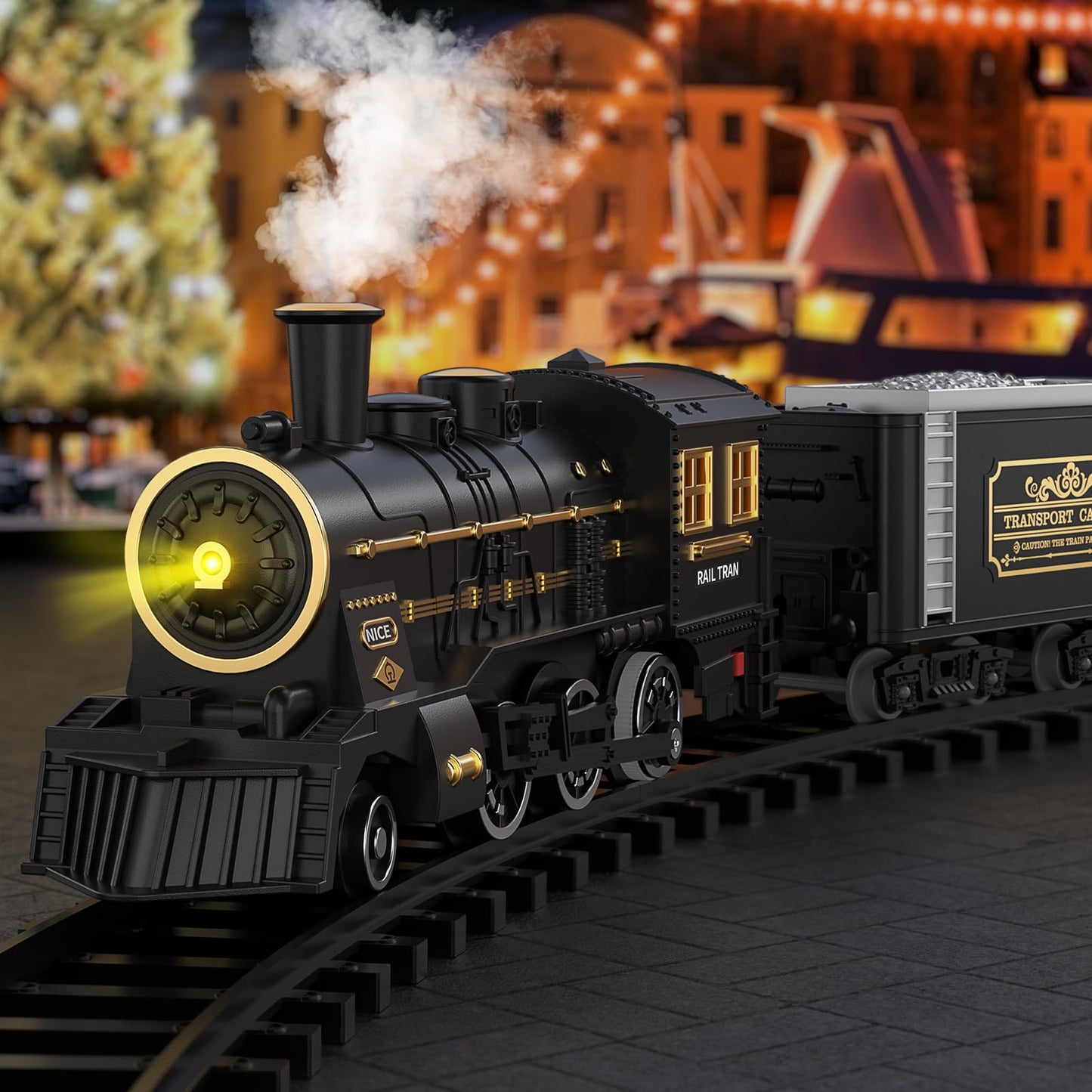 Temi Steam Train Toy Set For Boys 3 4 5 6 7 Years, With Sounds & Light, Electric Classical Engine Locomotive For Kids, Rechargea