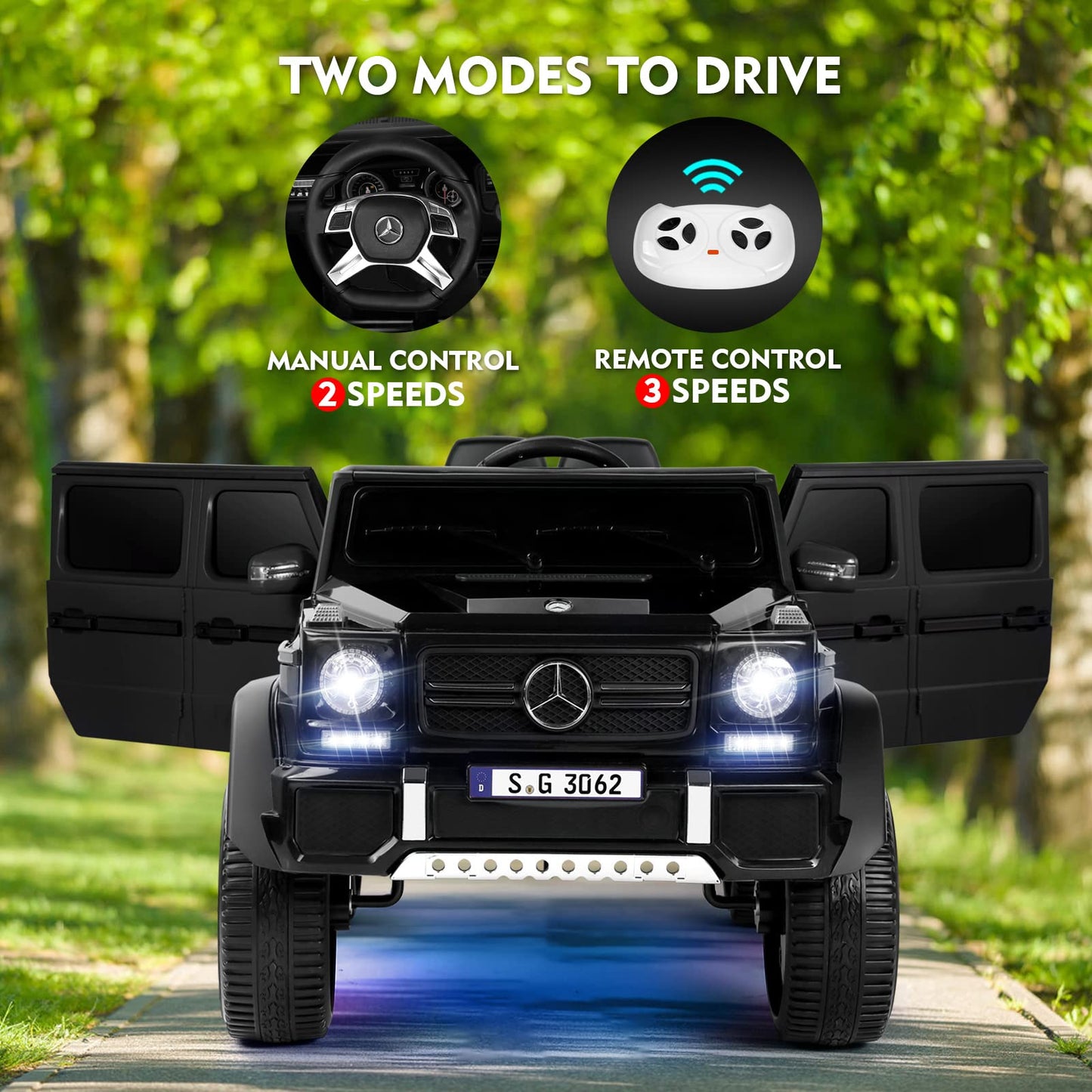Joyldias Kids Ride On Cars, Licensed Mercedes-Benz Maybach G650S, 12V7Ah Battery Powered Toy Electric Car For Kids With 2.4Ghz Remote Control, 2 Motors, 3 Speeds, Lock, Music, Horn, Led Lights, Black