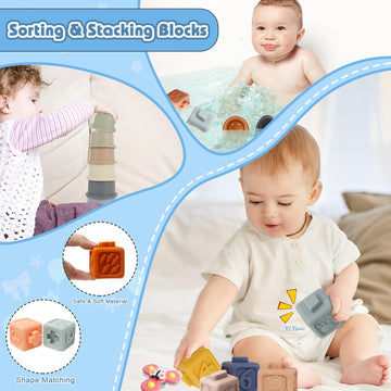 Epogg 6 In 1 Montessori Toys For Babies 6-12 Months Up - Incl Pull String Toy, Stacking Cups, Tissue Box, Suction Cup Spinner, S