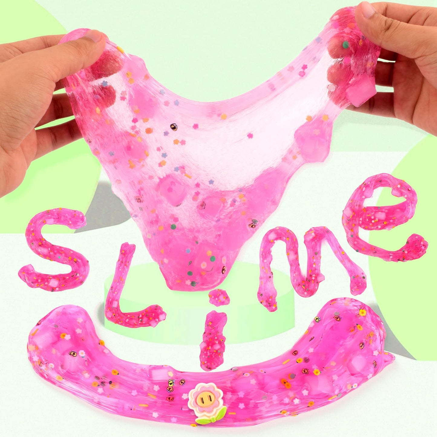 Jigejunfa Pink Clear Slime Sunflower Big Jar with Jelly Cubes Kids Putty Party Favors Cute Slices Mix Ins Crunchy Crystal Bubble Slime Soft Sludge Toy Slime for Girl Boy Stocking Basket Stuffers
