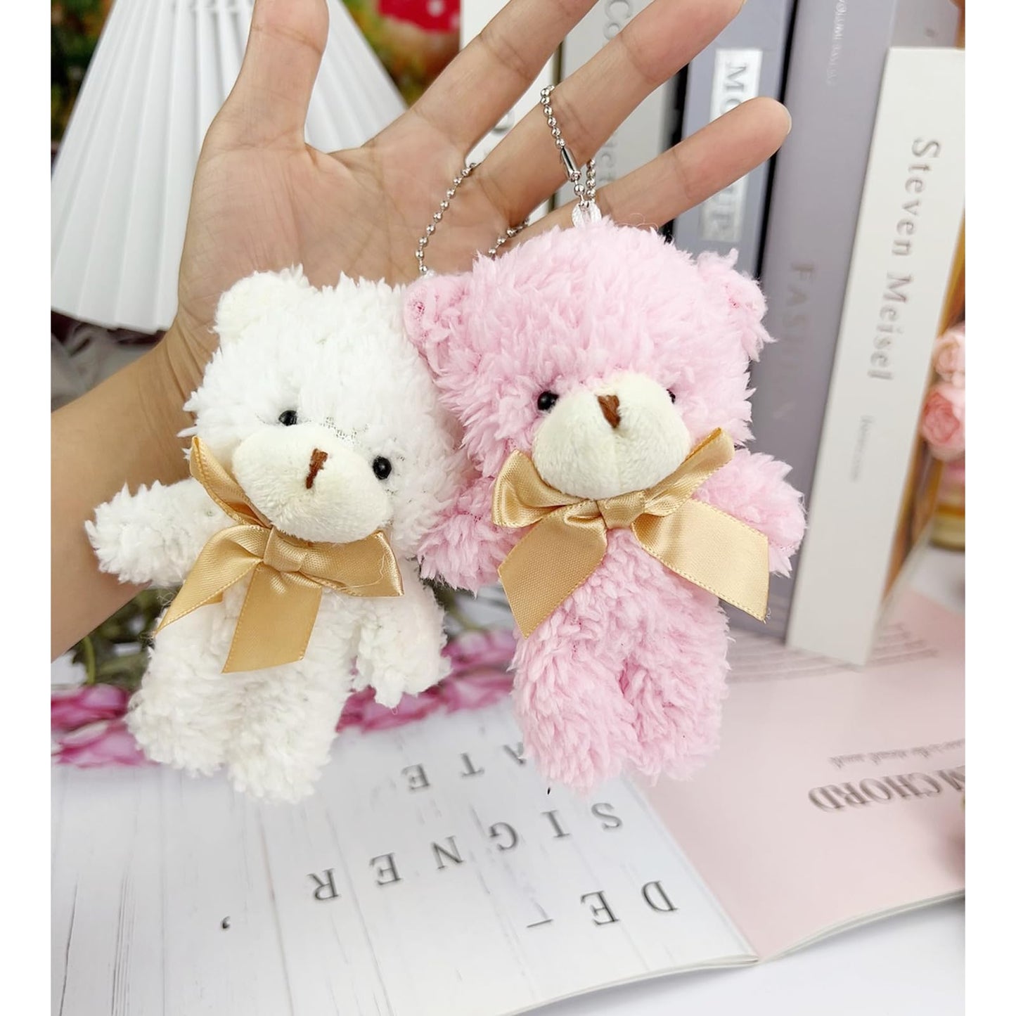 Yjubaoa 12 Pcs Mini Teddy Bears Pink Teddy Bear Stuffed Animal Plush Bear Keychain Birthday Graduation Christmas Party Favor Val