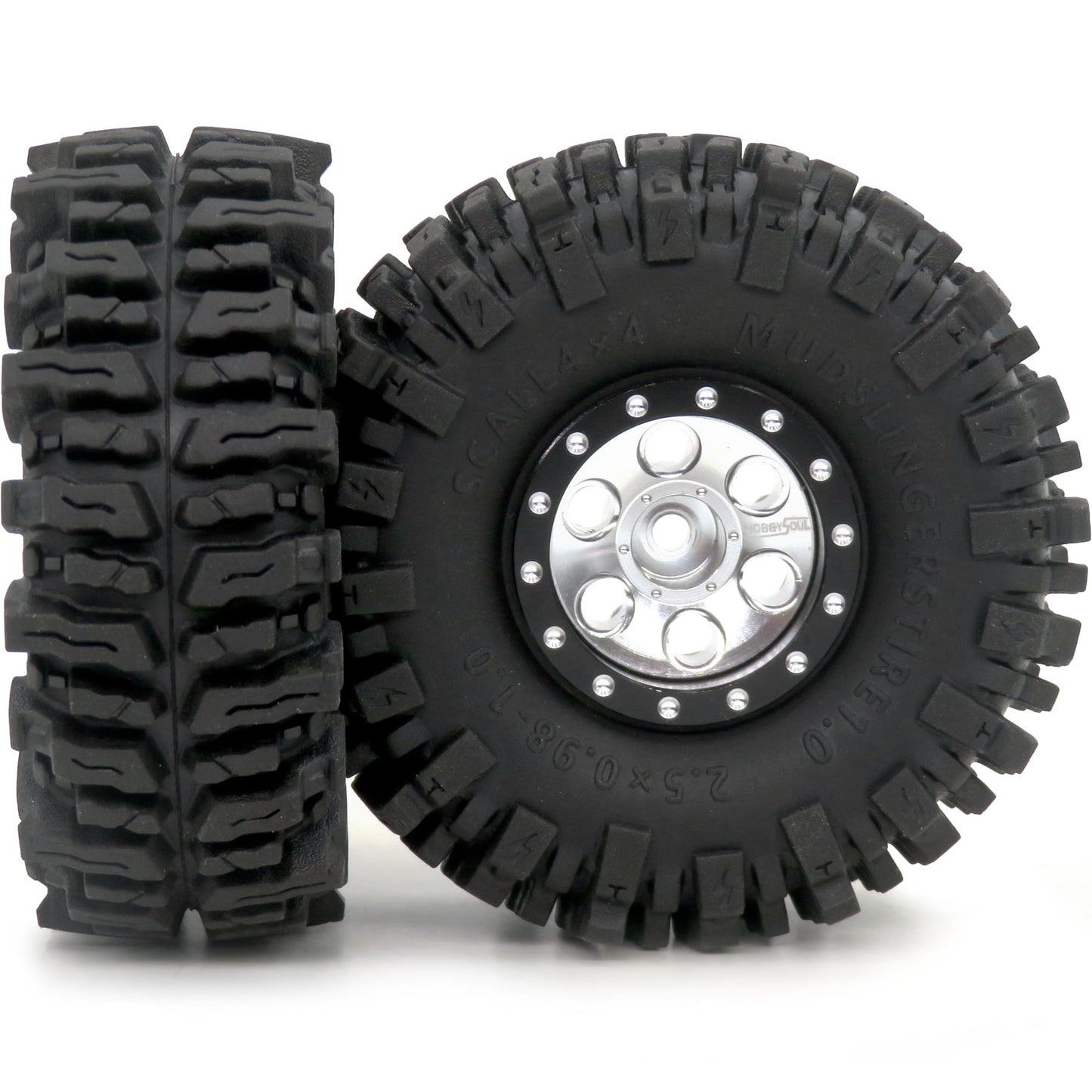 HOBBYSOUL 64mm Tall 1.0 tires & Adjustable Offset 1.0 wheels, Soft Sticky 1.0 Mud slingers Tires & Negative Offset 1.0 Beadlock