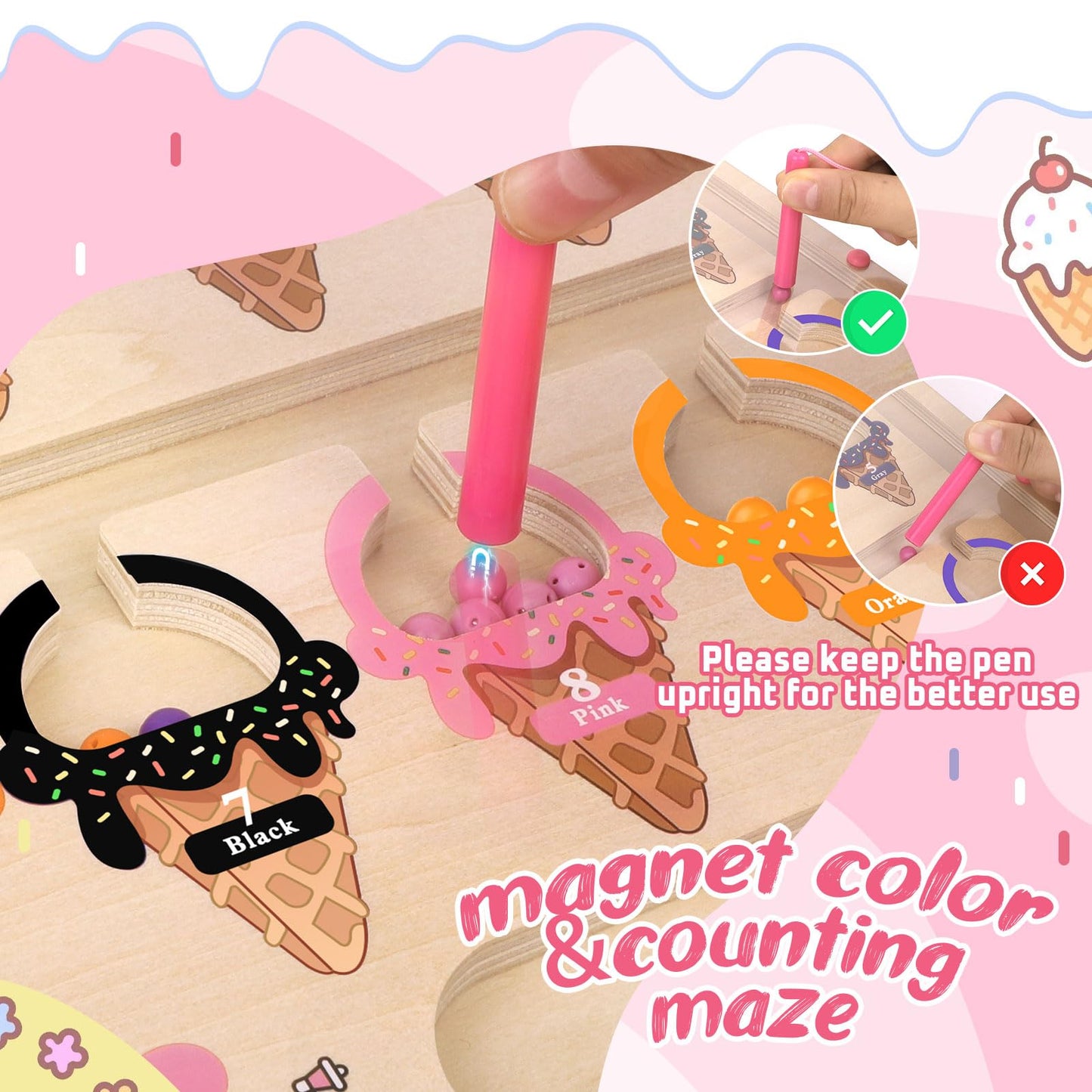 Wakeinsa Magnetic Color And Number Maze,Montessori Toy For 2-5 Years Old Girls,Wooden Magnet Balls Puzzles,Toddler Busy Board Game,Preschool Learning Activities,Christmas & Birthday Gift For Kids