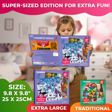 Quokka Magnetic Toddler Puzzles Ages 4-6 - 2X48 Travel Puzzles Games For Kids 3-5 Years Old - Activities Car Toy For Boys And Girls 2-4 Yo - Polar & Jungle Animals Learning Magnet For Road Trip