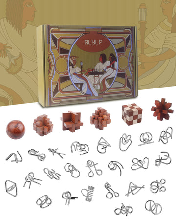 Rlylf 30Pcs Brain Teaser Puzzles Game For Adults And Kids Ancient Wooden And Metal Puzzles 3D Educational Toys Iq Logic Train Fa