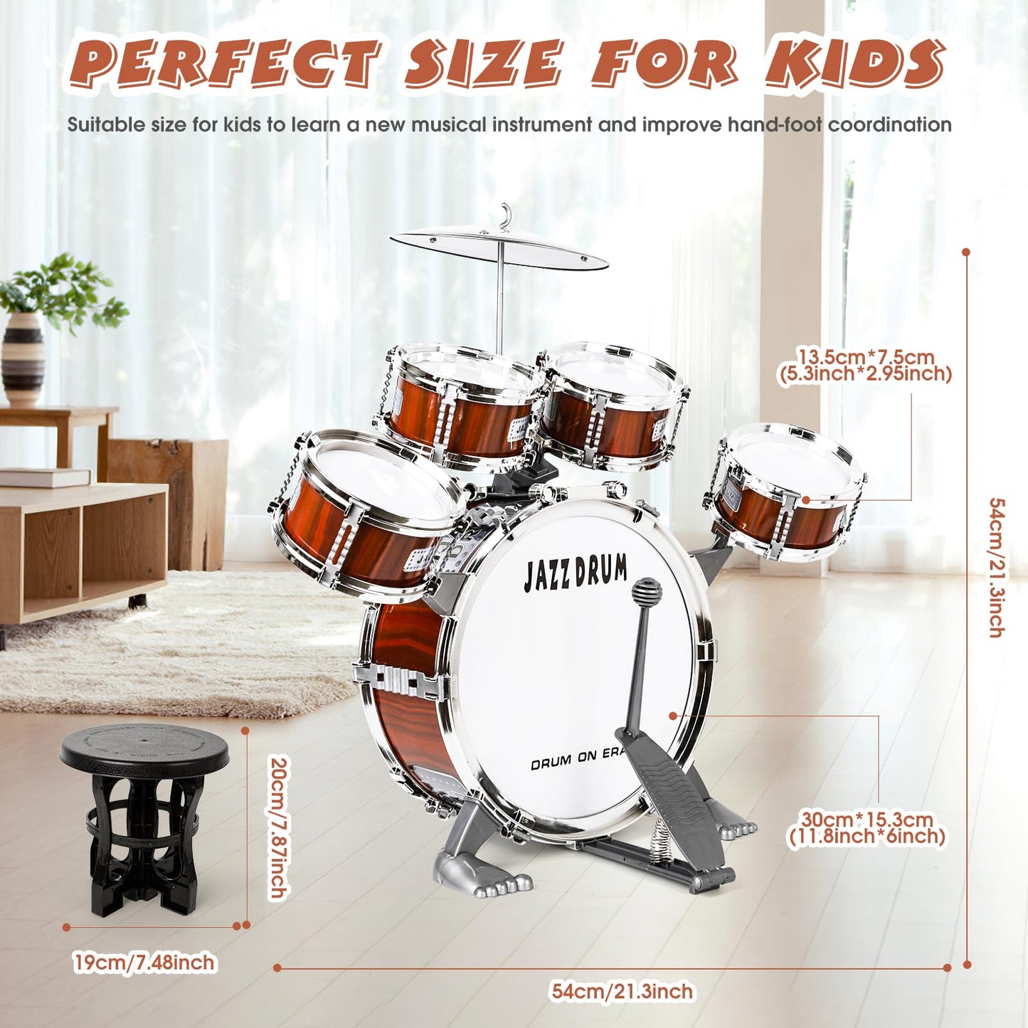 Toy Drum Set For Kids Toddler Jazz Drum Kit With 5 Drums Percussion Musical Instruments Toys For 3 4 5 Year Old Boys Girls Gifts Ages 3-5