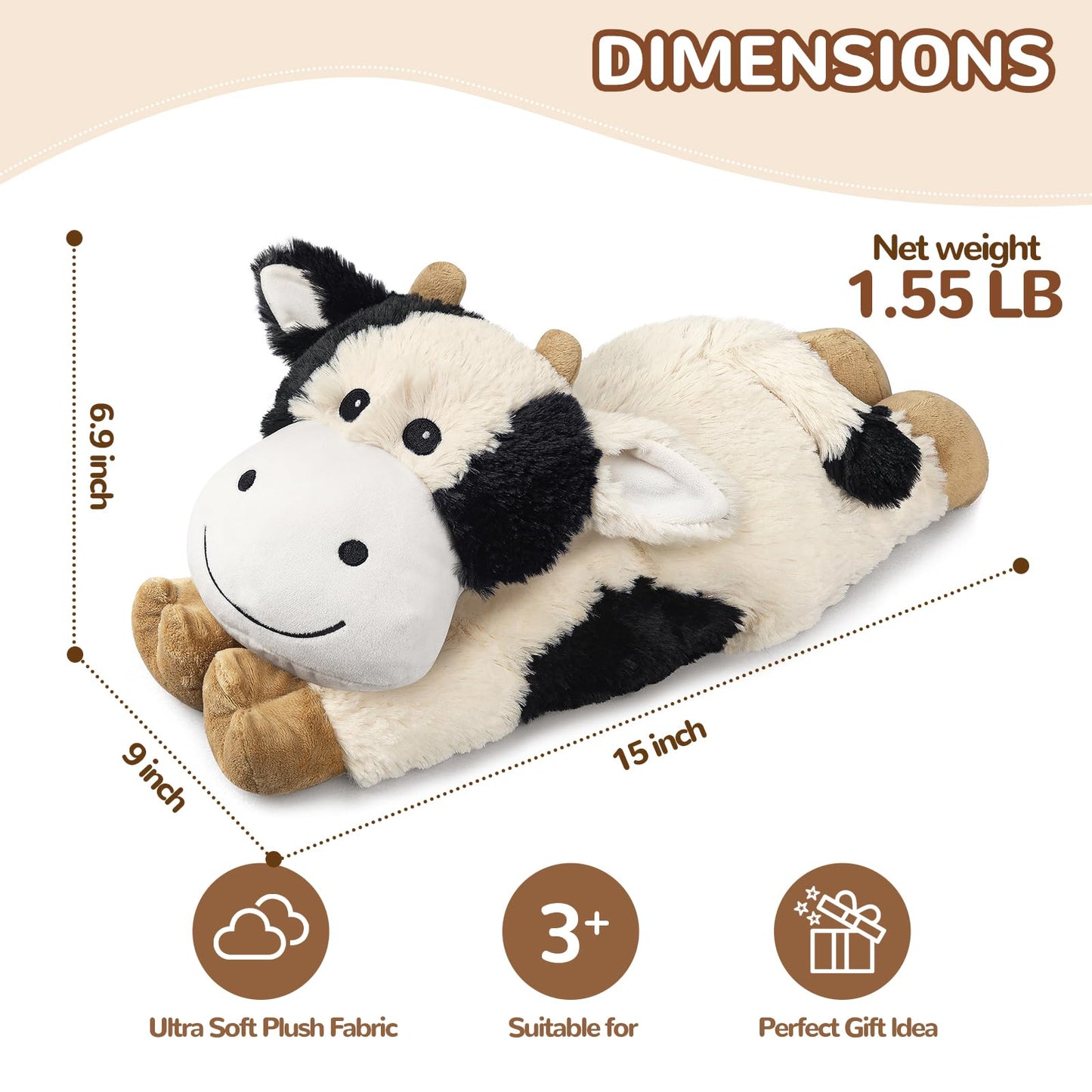 Cuckool Warmable Cow Stuffed Animals, Microwavable Stuffed Animals Heating Pad For Cramps, Pain Stress Relief, Heatable & Coolab