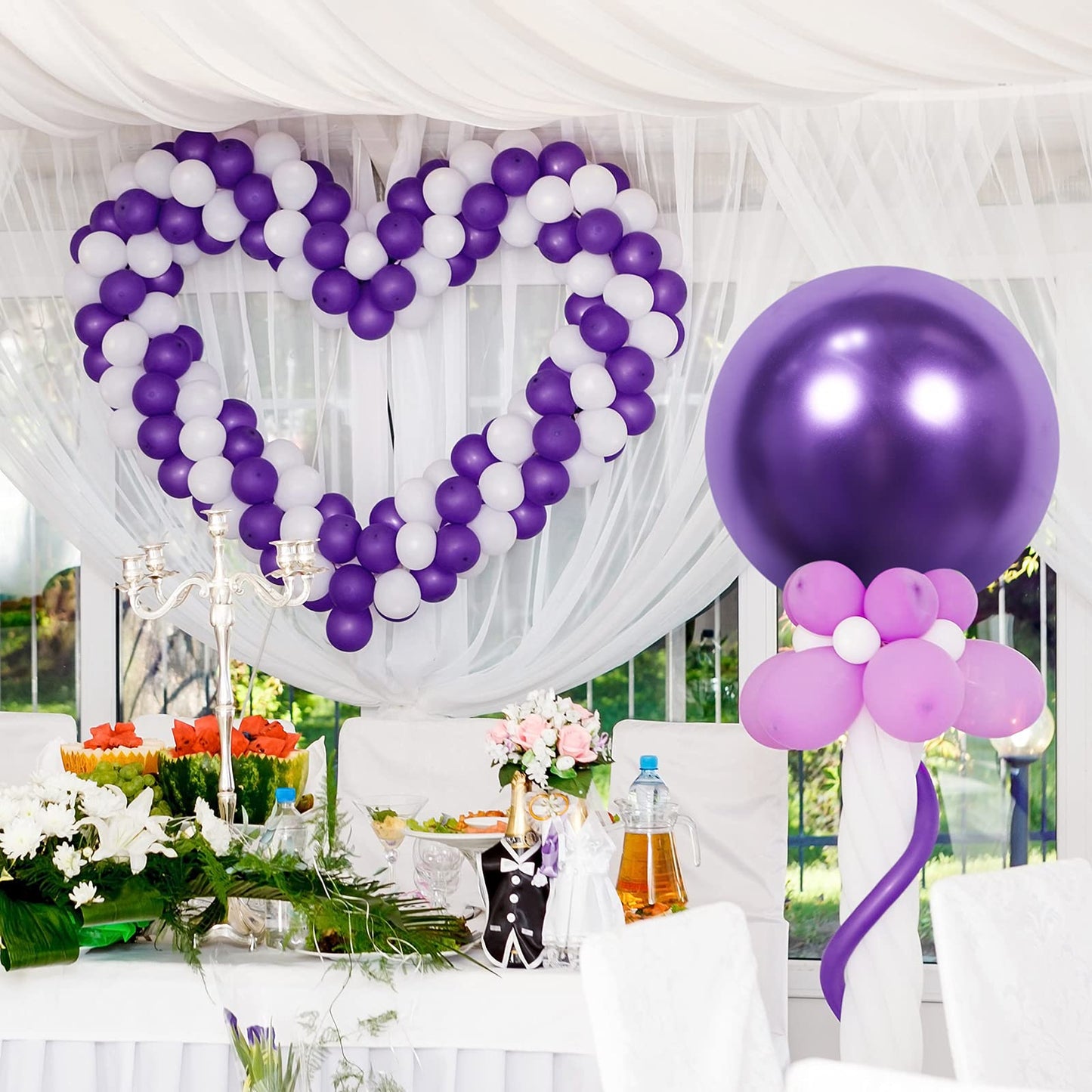 100 Pieces Latex Balloons Different Sizes 18/12/10/5 Inch Party Balloon Kit For Valentines Birthday Baby Shower Wedding Bride Graduation Party Decoration (Metallic Purple)