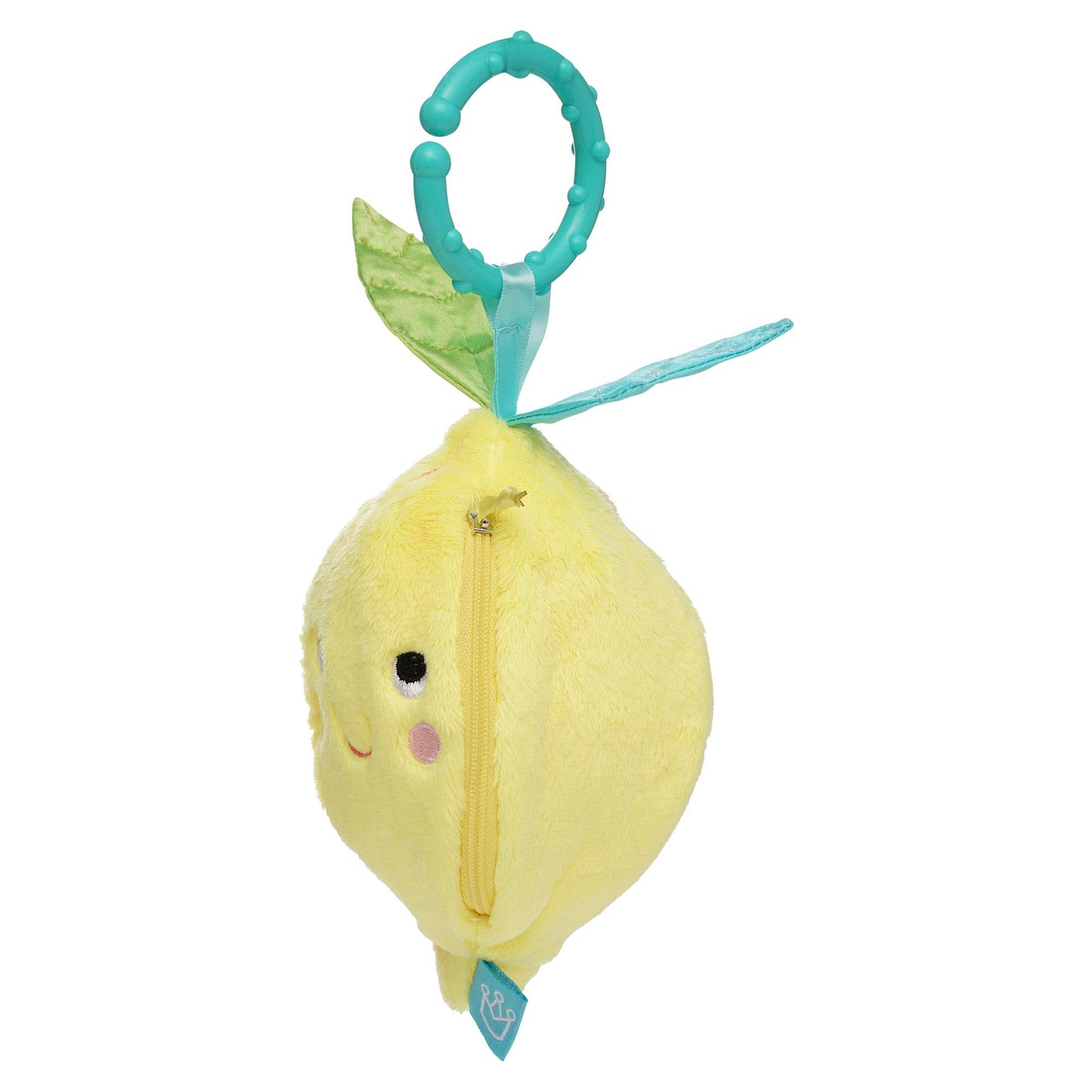 Manhattan Toy Mini-Apple Farm Lemon Baby Travel Toy With Rattle, Squeaker, Crinkle Fabric & Teether Clip-On Attachment