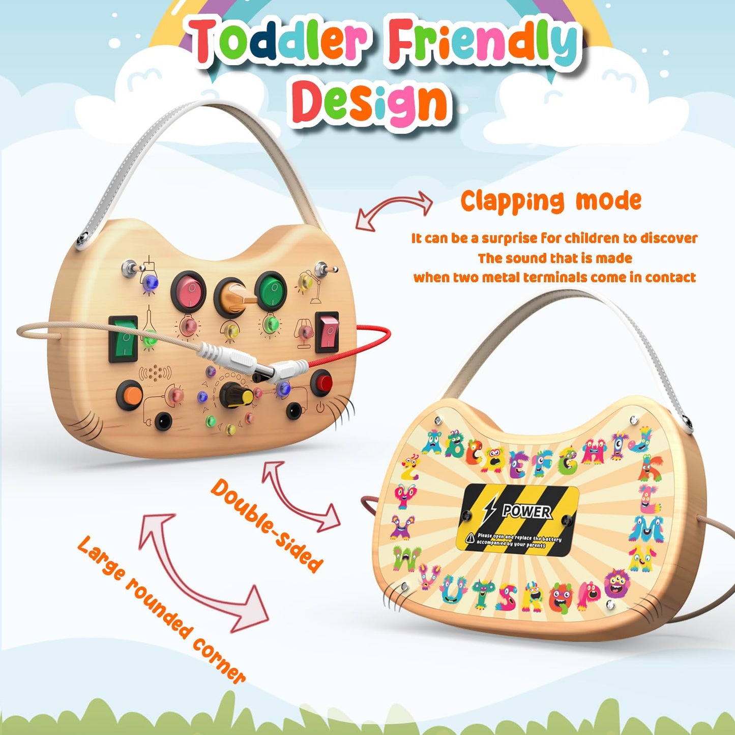 Flycoost Montessori Toddler Busy Board Sensory Toys For Toddlers Wooden Autism Sensory Toy, Toddler Switch Board With 17 Led Lig