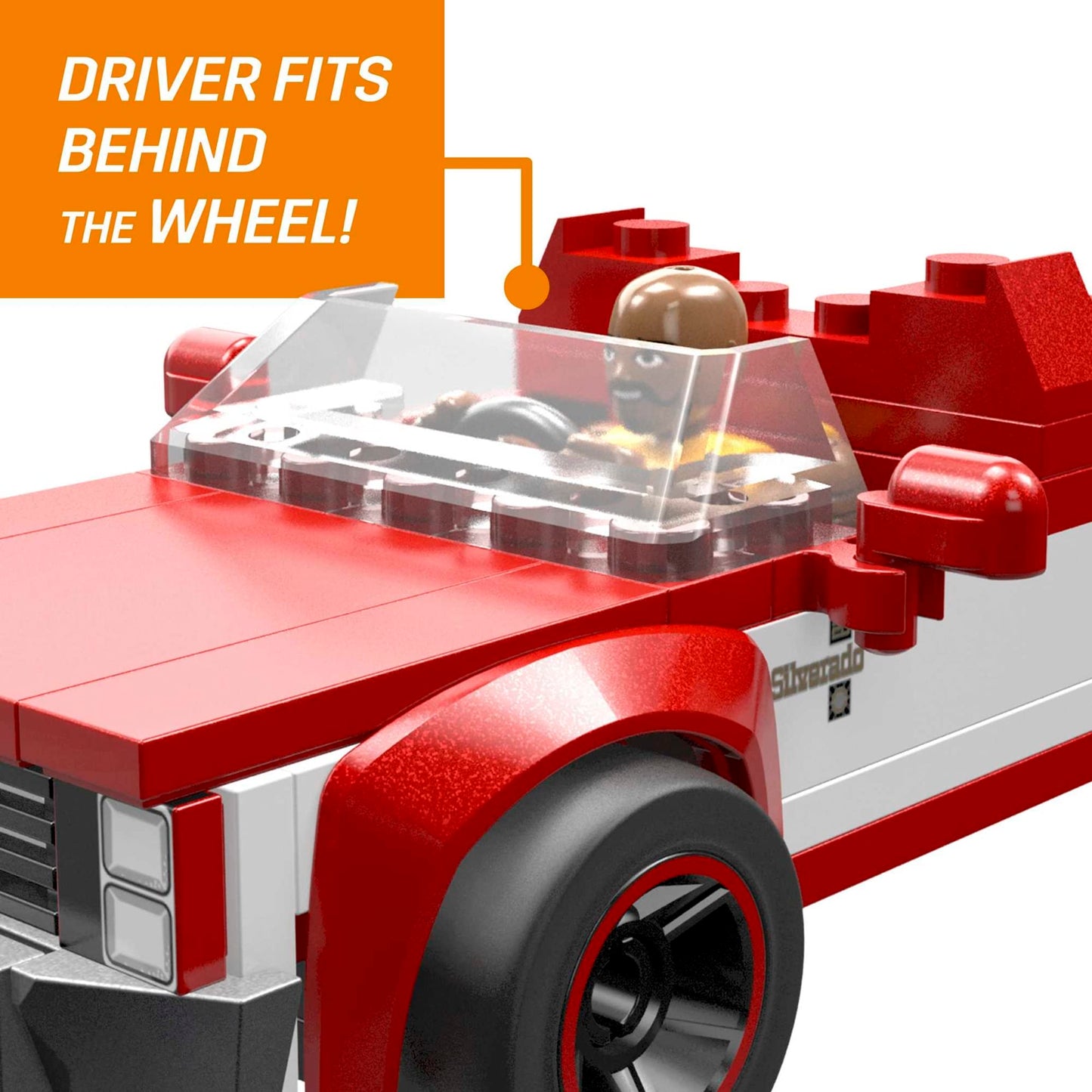Mega Hot Wheels Building Toy Race Car Playset, 83 Chevy Silverado With 89 Pieces, 1 Micro Action Figure Driver, Red, Kids Age 5+ Years