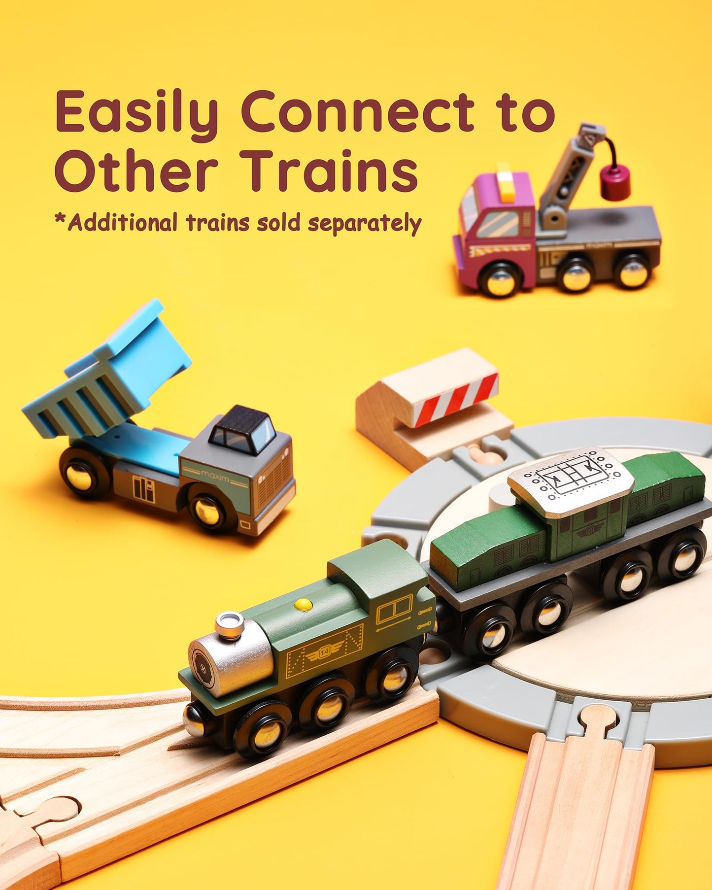 SainSmart Jr. Wooden Train Track with Roundhouse - Railway Toy for Toddlers, Double-Side Tracks Compatible with with All Major B
