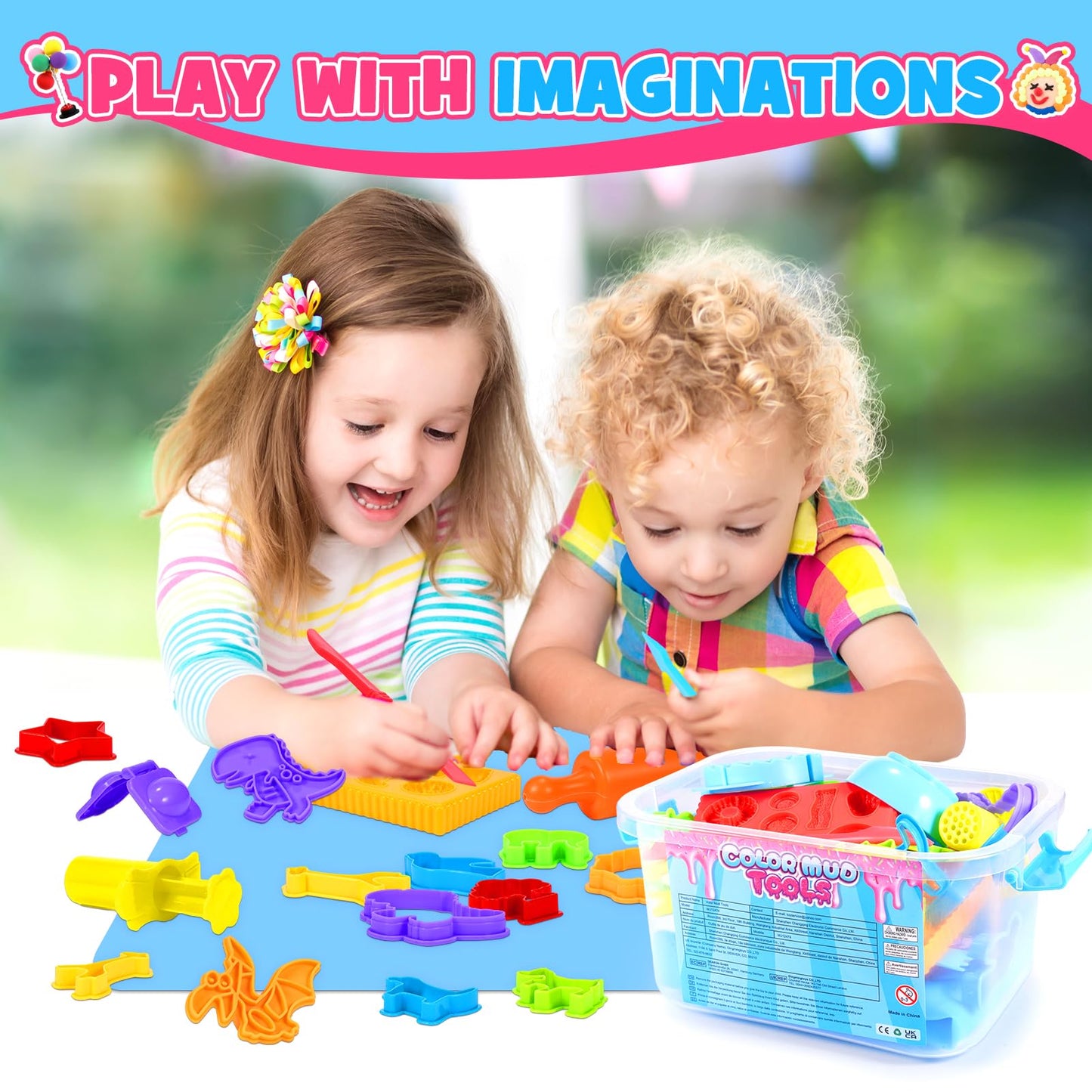 Dough Tool Sets For Kids Toddlers,Cute Dough Accessories With Mat Box,Fun Party Pack Dough Toys For Kids Age 3-5 4-8,Stocking Stuffers Christmas Birthday Gifts For 3 4 5 6 7 8 Year Old Boy Girl