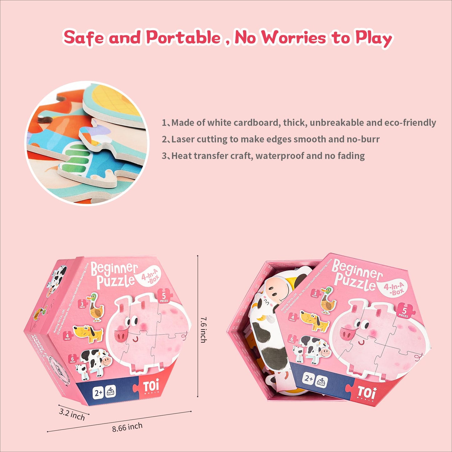 Toi Large Piece Toddler Puzzles For 2-4 Years Old, 4 Packs Beginner Puzzles For Toddlers, Kids Big Shape Preschool Learning Puzz
