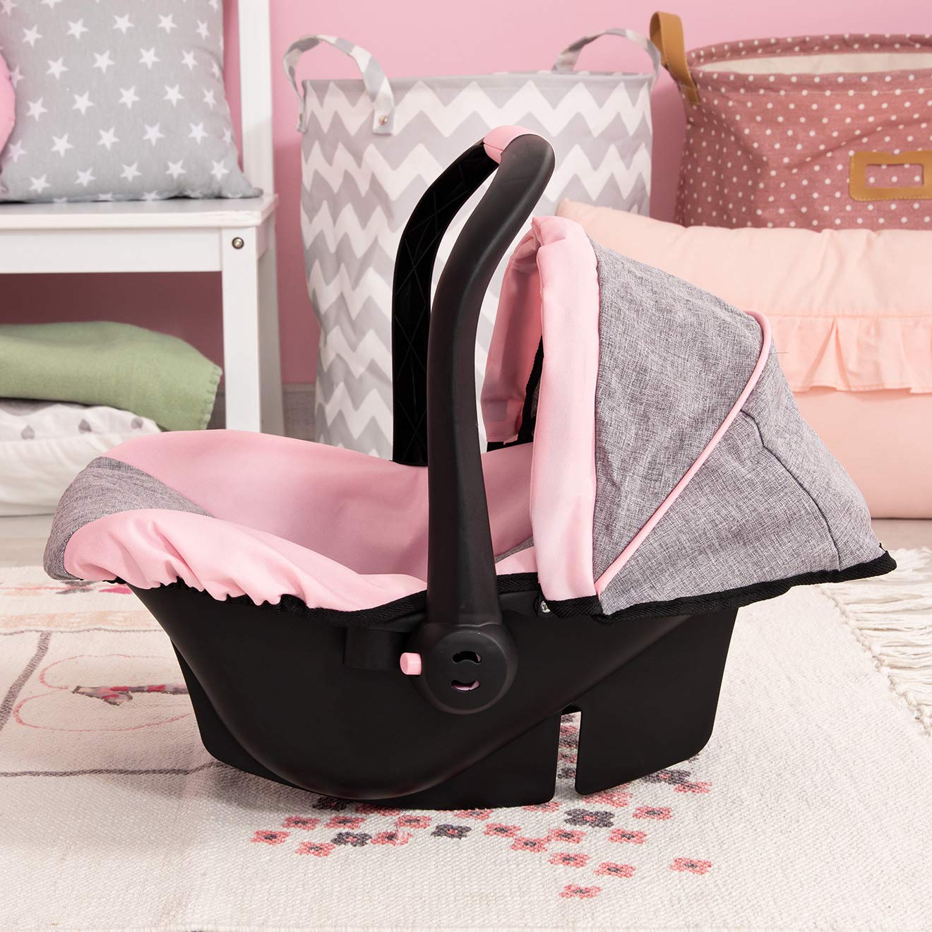 Bayer Design 67933Aa Toy, Car Seat Easy Go For Neo Vario Pram With Cover, Doll Accessories, Pink, Grey With Butterfly,Grey/Pink,