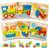 Wooden Vehicle Puzzles Toy Gift For 1, 2, 3 Years Old Boys Girls, Toddler Best Birthday Gift With 6 Vehicle Baby Montessori Colo