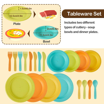 BUYGER Kids Kitchen Accessories and Tea Set for Kids, Toddler Play Kitchen Toy Dish Plates Utensils Dinnerware Set Pretend Role