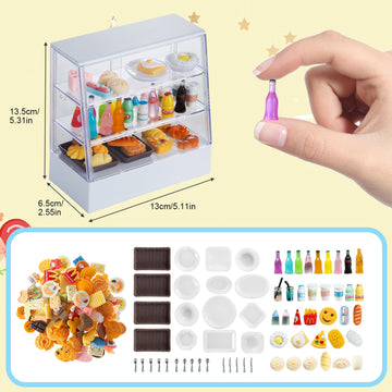 152Pcs Miniature Bakery Cake Stand Display Cabinet With Food Set Mini Counter Toy Supermarket Shelf Dessert For 1:12 Doll House