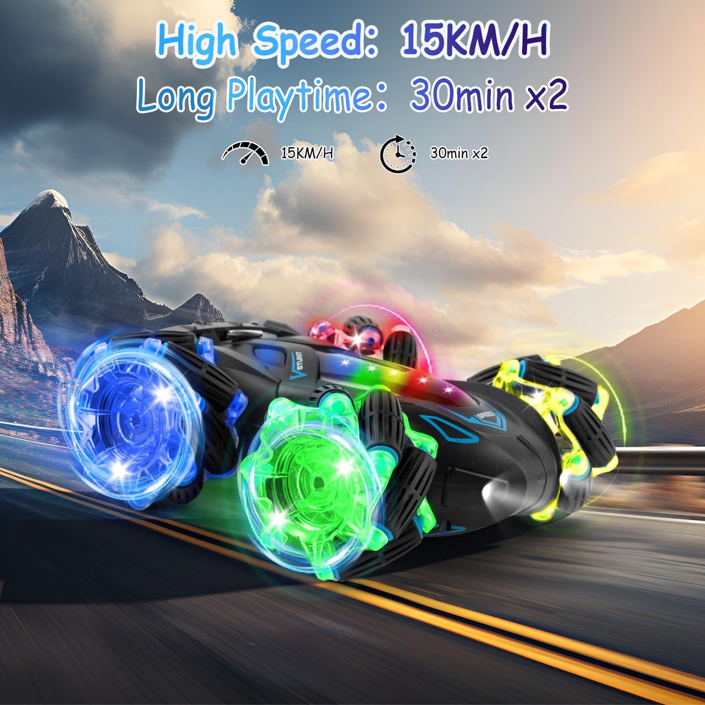 RC Cars Gesture Sensing Stunt Car, 360 Rotating Remote Control Car with Cool Light and Music, Spray Drift Hand Controlled Car, 2