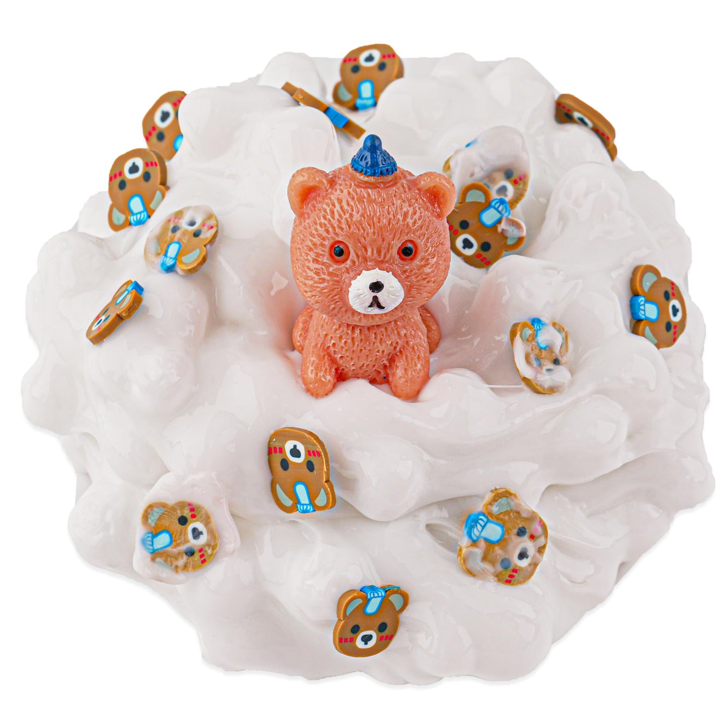 White Foam Slime with Bear Charm - Stretchy Crunchy Slime Party Favors & Sensory Toys for Girls & Boys Gifts