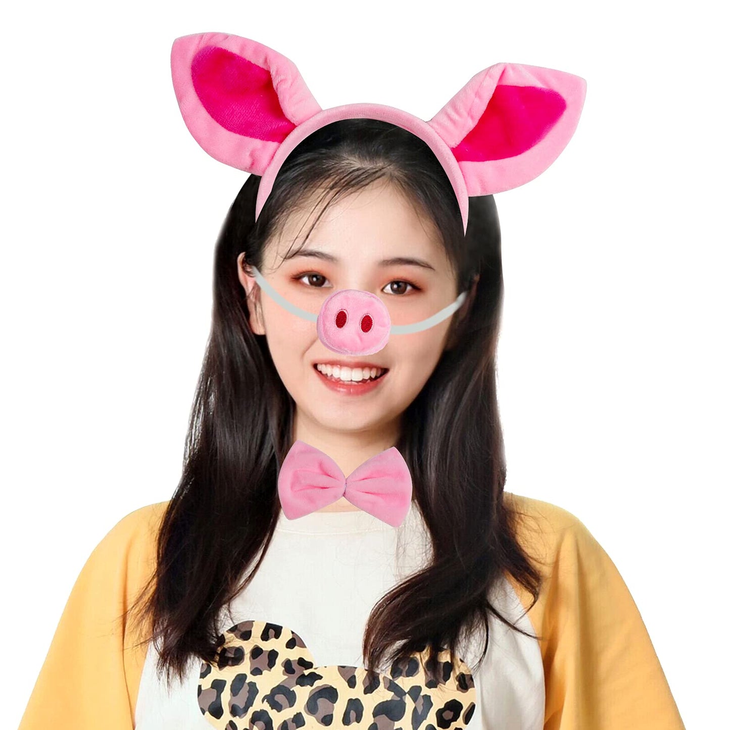 Jmkcoz Animal Fancy Pig Costume Set Pink Pig Ears Headband Nose Tail Bow Tie Tutu Skirt For Christmas Halloween Dress Up Cosplay Party