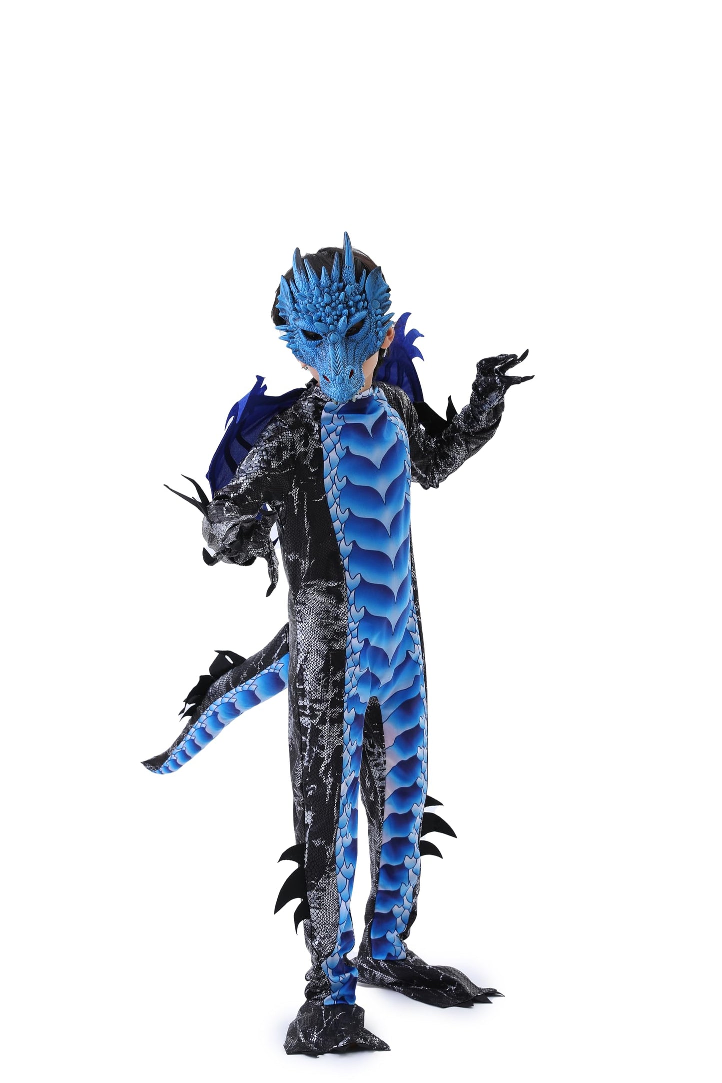 Clothand Dragon Costume Kids, Dragon Costume For Boys With Dragon Wings, Tail, Gloves And Mask Set For Halloween Dress Up - L (B
