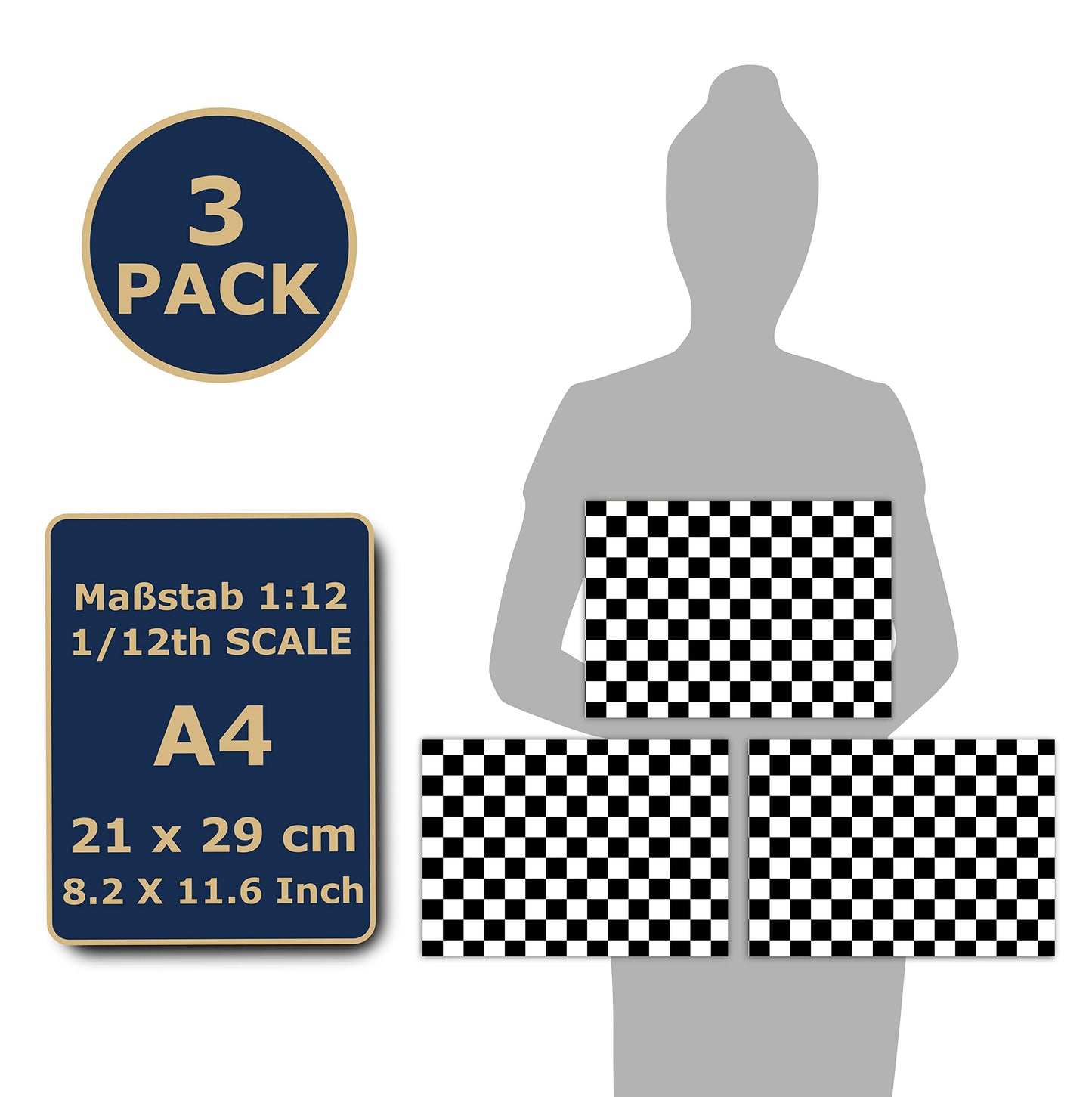 3 Sheets Self Adhesive Floor Tiles For Dollhouse 1:12 Scale (Checkerboard Pattern Normal)